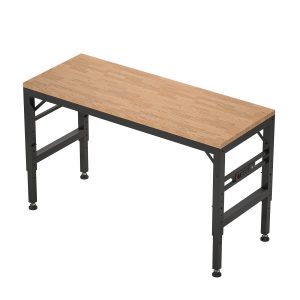 60″ Adjustable Height Workbench, Rubber Wood Top Heavy duty Workstation with Power Outlets, over 2000 Lbs Capacity Hardwood Worktable for Workshop, Garage, Office, Home