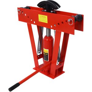 12 Ton Pipe Bender Manual Hydraulic, Piping Bending Exhaust Tube Fabric with 6 Dies, Adjustable Rollers 90-180 Degree Bending Steel Iron Metal Ratcheting for Pipe Tube Bender