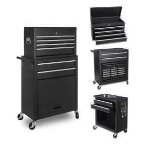 Tool Chest, 8-Drawer Rolling Tool Storage Cabinet with 2 in 1 Detachable Top Tool Box, Liner, Lockable Wheels, Side Hooks, Locking Mechanism, Metal Tool Cart for Garage