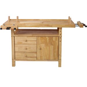 Wood Workbench - Wooden Workbench for Garage Workshop and Home, with Rapid Action Woodworking Vise 7 Inch Jaw Width Made with Heavy-Duty Cast Iron