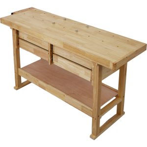 60in Workbench with 4 Drawers Wooden Workbench for Garage Workshop and Home, with Rapid Action Woodworking Vise 7 Inch Jaw Width Made with Heavy-Duty Cast Iron