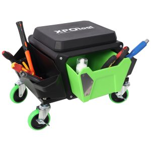 Heavy Duty Mechanic Stool with 330lbs Load Capability, Garage Stool with Wheels, Rolling Creeper with Soft Rubber Cushion Seating for Auto Repair and DIY Home Car Beauty, Green And Black Color