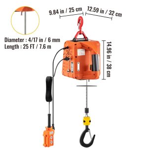 3-in-1 Electric Hoist Winch, 1100lbs Portable Electric Winch, 110V Power Winch Crane, 25ft Lifting Height, with Wire, Wireless, Manual Remote Control, Overload Protection for Lifting Towing