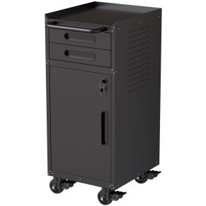 34.3″ Narrow Rolling Tool Cabinet – Space-Saving Garage Storage with Lockable Door, 2 Drawers and Large Handle, Slim Metal Organizer for Tight Spaces