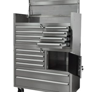 41-Inch 14-Drawer Stainless Steel Tool Bench with 5” Locking Casters – TB4118S