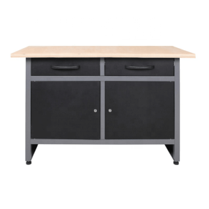 48″ x 24″ Steel Workbench with 2 Drawers & Double Door Storage Cabinet, 33.5″ Height Wooden Top Heavy Duty Garage Bench TC006