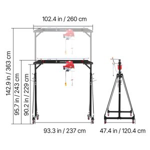 Adjustable Gantry Crane, 2200 Lbs Capacity, Portable Shop Lift Hoist with 95.7-142.9 in Height Adjustable, Manual Trolley, Electrical Hoist, Sling, Shackles, for Factory Warehouse Auto Repair