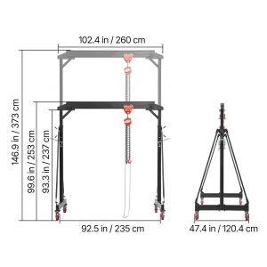 Adjustable Gantry Crane, 4400 Lbs Capacity, Portable Shop Lift Hoist with 99.6-146.9 in Height Adjustable, Manual Trolley, Hoist, Sling, Shackles, Hooks, for Garage Factory Warehouse Auto Repair