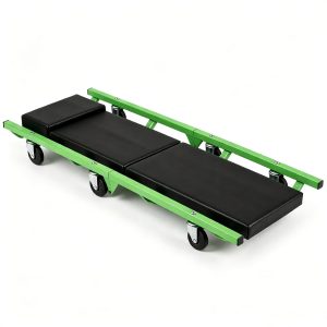 Automotive Mechanic Creeper with Thick EVA Foam PU Leather Cushion, 6 Universal Rolling Wheels Heavy Duty Metal Frame 330 LBS Capacity Low Profile Garage Repair Seat Black Green