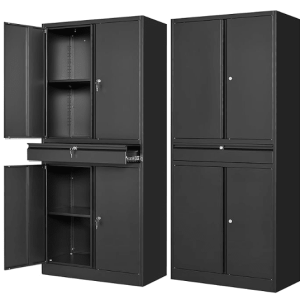 Heavy Duty Steel Storage Cabinet 31.5″ × 15.7″ × 70.9″ Locking Garage Cabinet Black YCSTC07