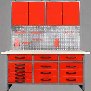 63″ Metal Workbench Tool Bench with Cabinets & Pegboard | Garage Storage Organizer