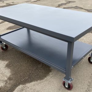 Steel Rolling Tool Table & Workbench – 2-Layer Heavy-Duty Mobile Workstation, 1100 lb Capacity