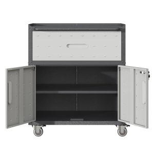 Sturdy and Durable Metal Tool Cabinet for Garage with Wheels – Mobile Heavy-Duty Storage Cabinet with 1 Drawer and 2 Locking Doors, Rolling Tool Storage Cabinet