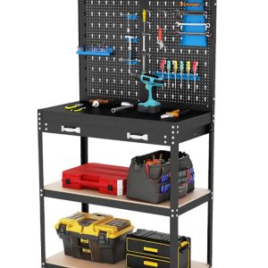 Tool Storage Workbench with Pegboard with 14 Hanging Accessories for Garage