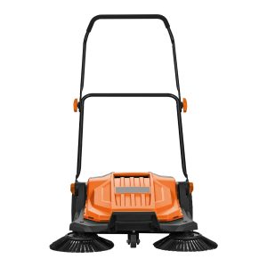 Walk-Behind Hand Push Floor Sweeper, Manual Floor Sweeper Non-Electric with 25.6″ Sweeping Width, 5 Gallons Waste Container & Adjustable Folding Handle for Yards Walkways Patios Garages